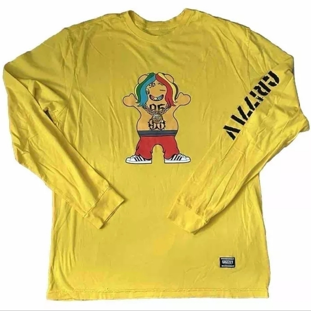 NWOT Grizzly Tekashi 6ix9ine 96 Bear on Yellow Long Sleeve Tee - Size M New - Picture 3 of 9